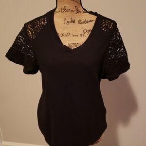 Philosophy Black Ruffled Short Sleeve Blouse